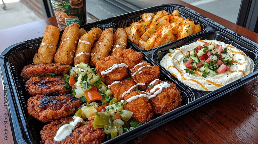 Mediterranean Mezze Platter with hummus, olives, falafel, tabbouleh, pita bread, and fresh vegetables. 8K Mediterranean Mezze Platter with hummus, olives, falafel, tabbouleh, pita bread, and fresh vegetables. 8K