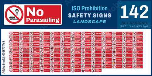 139 set ISO prohibition safety signs v64_no parasailing_landscape size 1/2 a4,a3,a2,a1