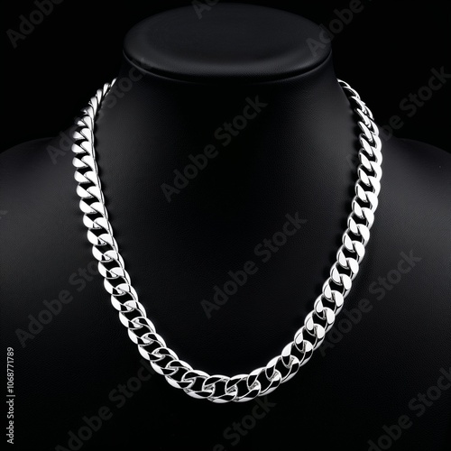 Sterling silver Cuban link chain bold and masculine on plain black dark background