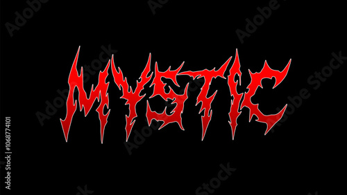 Mystic' typography design showcases a jagged, flame-like style in striking red, creating a powerful, mysterious aura. The intense, sharp edges lend a sense of danger and supernatural energy