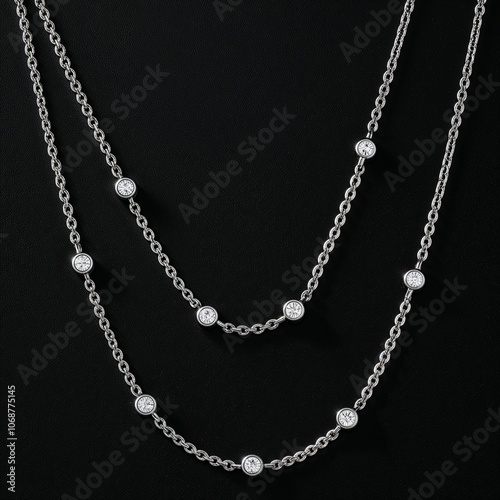 Wallpaper Mural Rhodium plated silver chain with diamond stations subtle sparkle on plain black dark background Torontodigital.ca