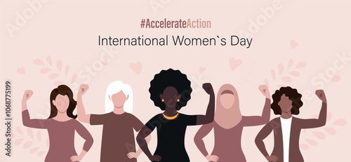 International Women's Day banner. IWD2025 campaign #AccelerateAction. Vector illustration