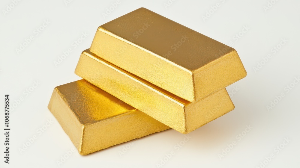 Three shiny gold bars stacked on a neutral background, symbolizing wealth, investment, and prosperity. Three shiny gold bars stacked on a neutral background, symbolizing wealth, investment, and prosperity.