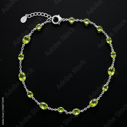 Wallpaper Mural Silver chain with peridot detailing fresh and lively on plain black dark background Torontodigital.ca