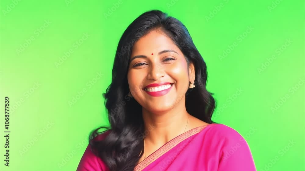 Beautiful mature Indian woman standing on green background looking at camera and smiling. Chrome Kay Beautiful mature Indian woman standing on green background looking at camera and smiling. Chrome Kay