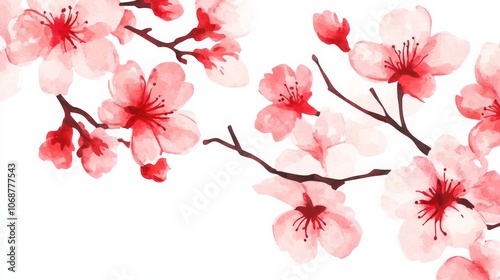 A watercolor painting of a pink flower with red petals and a white background