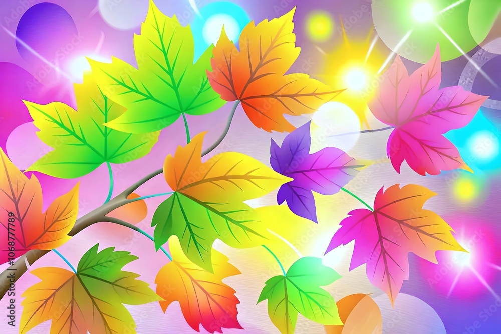 Vibrant Colorful Leaves Nature Background Bright Artistic Design
