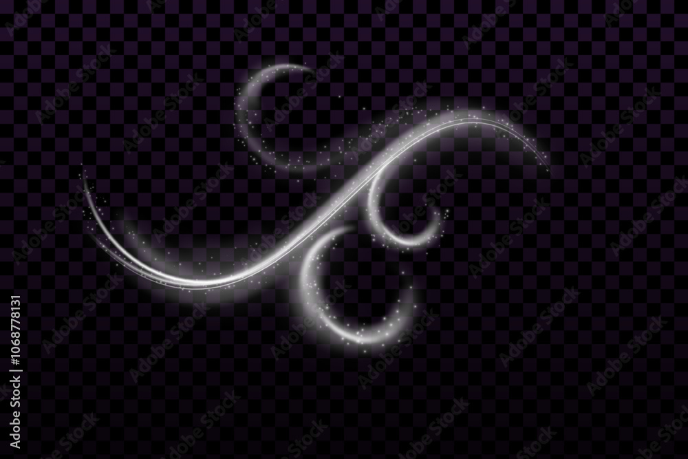 Obraz premium White magic comet light effect with many sparkling bokke and shimmering light effects. Magic swirl for web design and fairy decoration.
