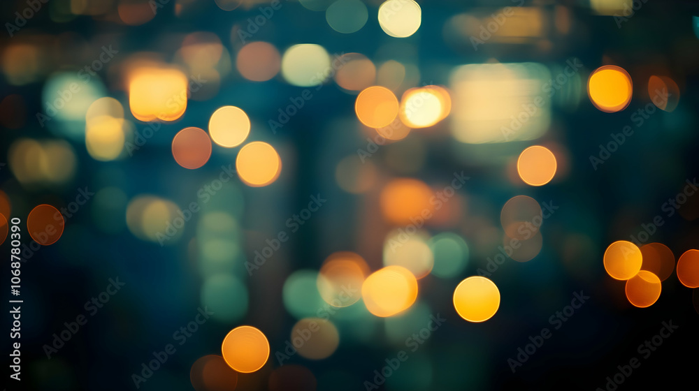 Fototapeta premium A bokeh background of warm golden and blue glowing orbs, creating a soft and atmospheric depth effect.