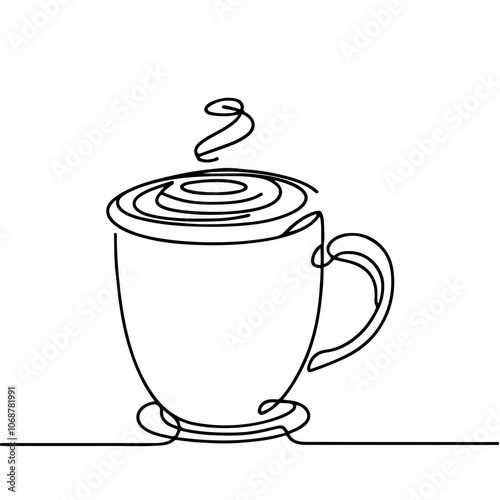 Minimalistic line art of steaming coffee cup