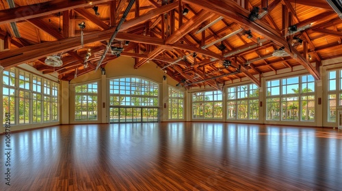 Spacious Interior with High Wooden Ceilings and Natural Light