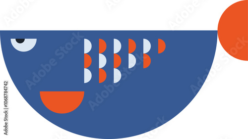 Colorful geometric fish. Underwater inhabitant in creative flat style.