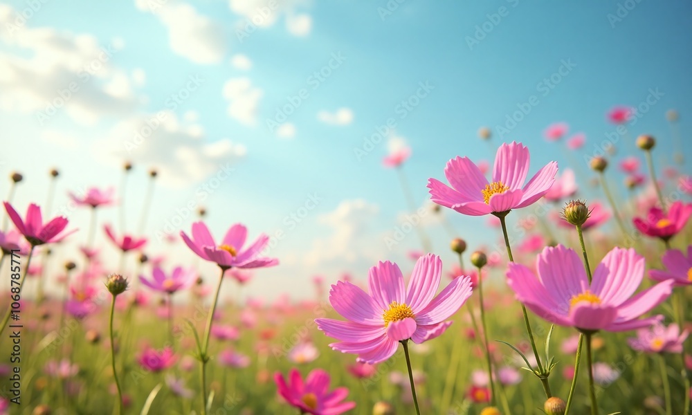 Vibrant cosmos flowers Meadow in full bloom Soft