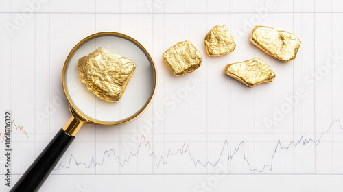 Golden magnifying glass over stocks and bonds, highlighting gold’s role in strategy