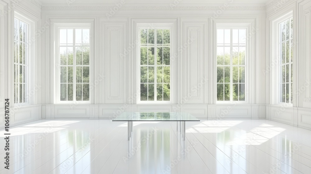 Fototapeta premium Bright Minimalist Interior with Large Windows