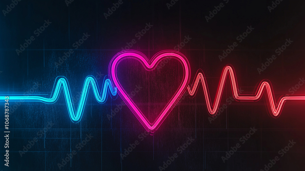 vibrant neon heartbeat line with heart symbol, representing health and vitality vibrant neon heartbeat line with heart symbol, representing health and vitality