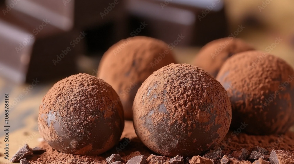 Dark chocolate truffles dusted with cocoa powder Dark chocolate truffles dusted with cocoa powder
