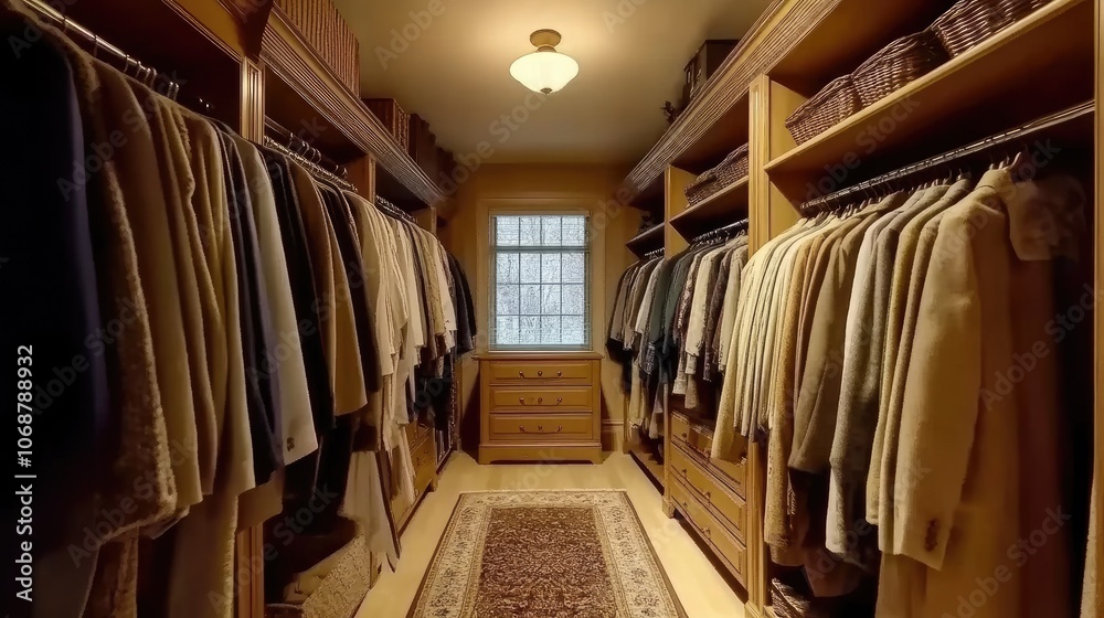 Spacious Walk-in Closet with Organized Clothing Rack Spacious Walk-in Closet with Organized Clothing Rack