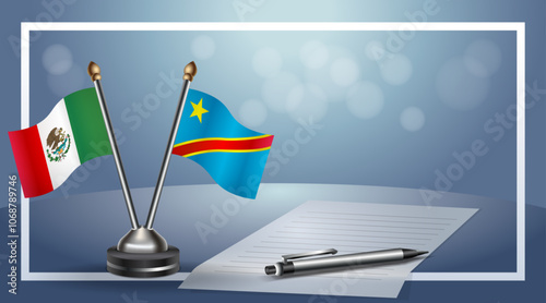 Mexico and Congo Small national flag on bokeh background, cooperative relationship