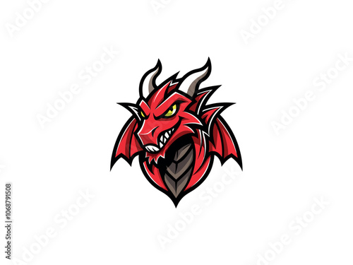 a red dragon with a black tail on it Mascot Unique Logo Design