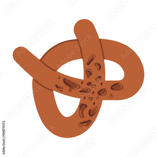 Pretzel with chocolate chips. Holiday baking. Vector illustration of delicious homemade baking.