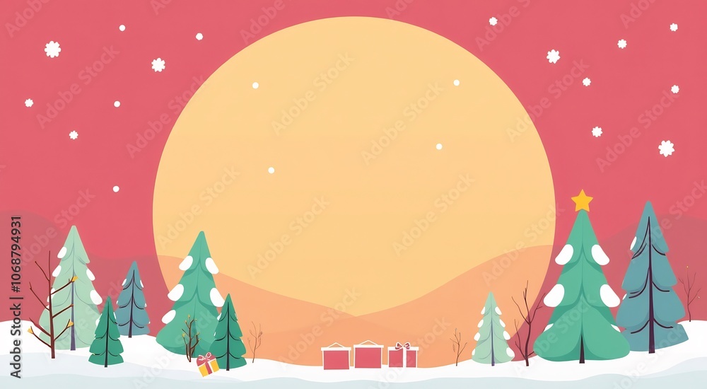Christmas trees with a big sun in a winter wonderland with snow. Christmas trees with a big sun in a winter wonderland with snow.