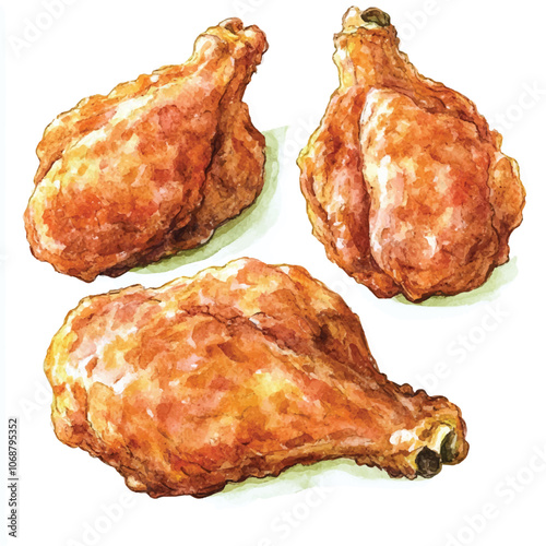 Fried chicken watercolor clipart illustration