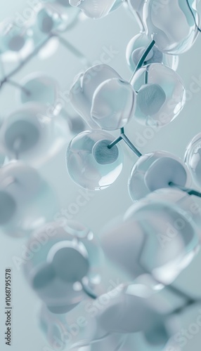 Stunning macro shot of amino acids in soft light blue, showcasing life s essential building blocks