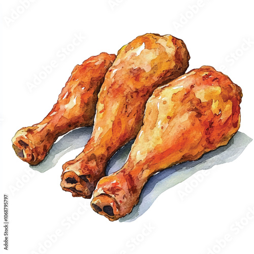 Fried chicken watercolor clipart illustration