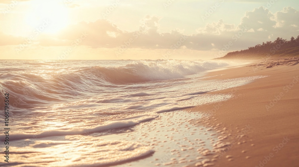 Obraz premium Serene Coastal Sunset with Gentle Waves