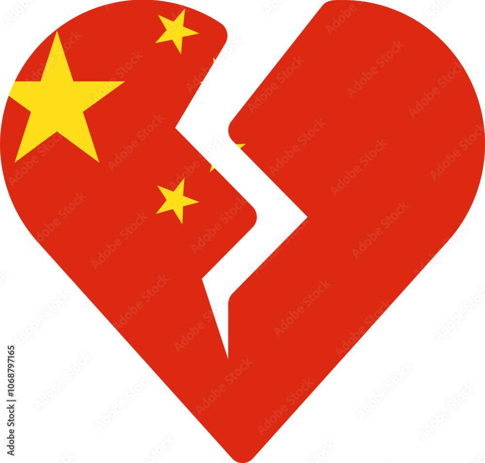 China Flag On Broken Heart Icon China Flag On Broken Heart Icon