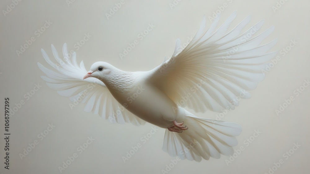 a graceful white dove soaring against a pristine white background, symbolizing peace and freedom, captured in mid-flight, with delicate feather details highlighting its elegance a graceful white dove soaring against a pristine white background, symbolizing peace and freedom, captured in mid-flight, with delicate feather details highlighting its elegance