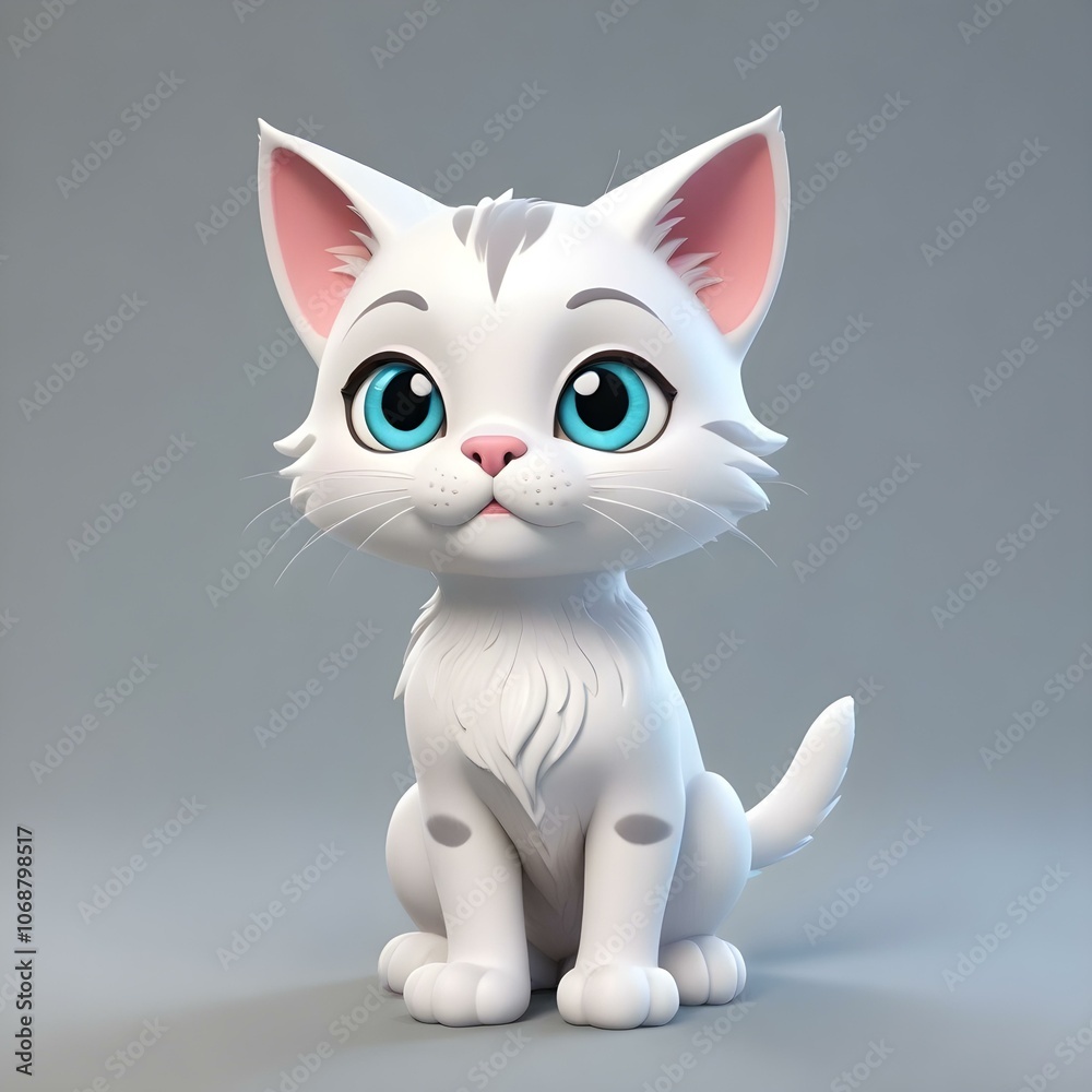 Obraz premium Cute 3d cat white character 