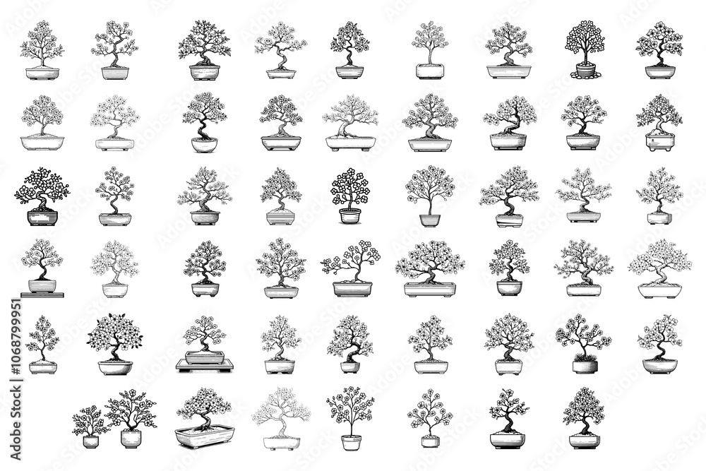Bundle Black Line Art Beautiful Sakura Tree Decorative Hand Drawn Illustration Bundle Black Line Art Beautiful Sakura Tree Decorative Hand Drawn Illustration