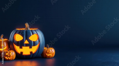 Halloween pumpkins with glowing faces on a dark background.