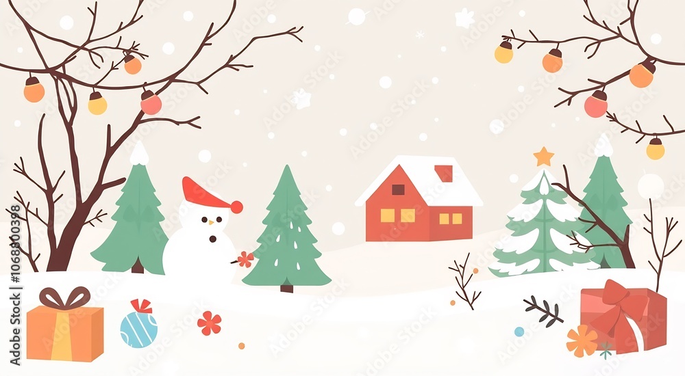 Snowman standing in front of a Christmas tree in a winter wonderland. Snowman standing in front of a Christmas tree in a winter wonderland.