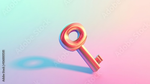 Sleek modern metallic key placed on a pure white background ideal for web design and digital graphics