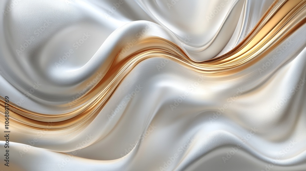 Obraz premium Abstract background with flowing white and gold textures. Ideal for elegant and luxury designs.