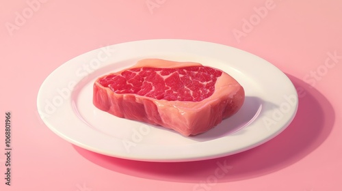 Raw calf s neck steak displayed on a white plate fresh and unprocessed ideal for culinary presentations photo