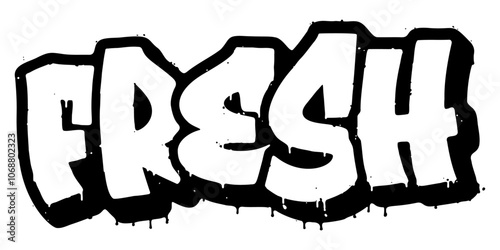 Word ‘Fresh’ written in retro three-dimensional graffiti style with dripping paint effect