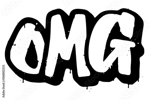 Word ‘OMG’ written in retro three-dimensional graffiti style with dripping paint effect