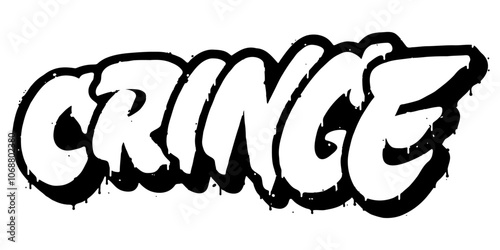 Word ‘Cringe’ written in retro three-dimensional graffiti style with dripping paint effect
