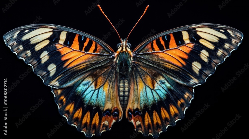 An exquisite close-up of a colorful butterfly with delicate wings An exquisite close-up of a colorful butterfly with delicate wings