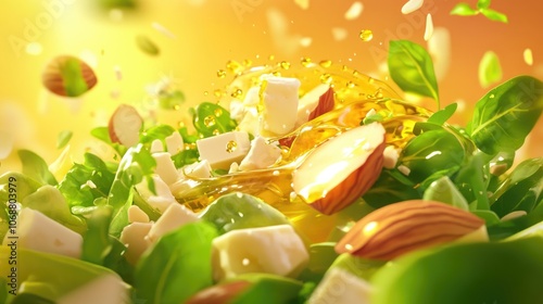 Kohlrabi salad featuring slivered almonds creamy feta fresh greens dressed with olive oil and zesty lemon juice photo