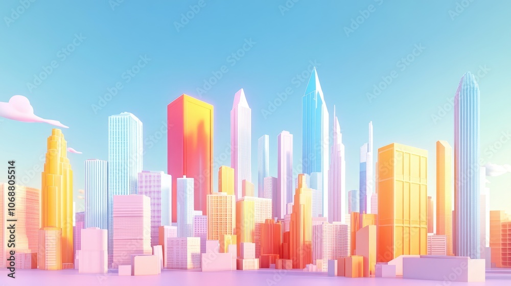 City skyline model showcasing a gradient glass design against an expansive horizon perfect for architectural presentations