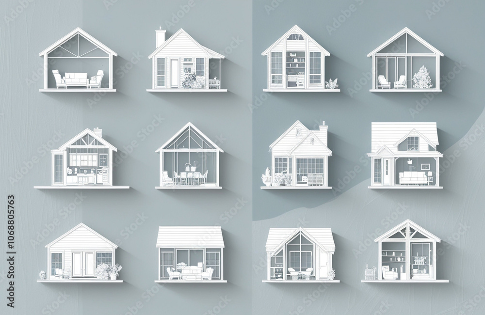 Fototapeta premium Home Illustration on Blue Background