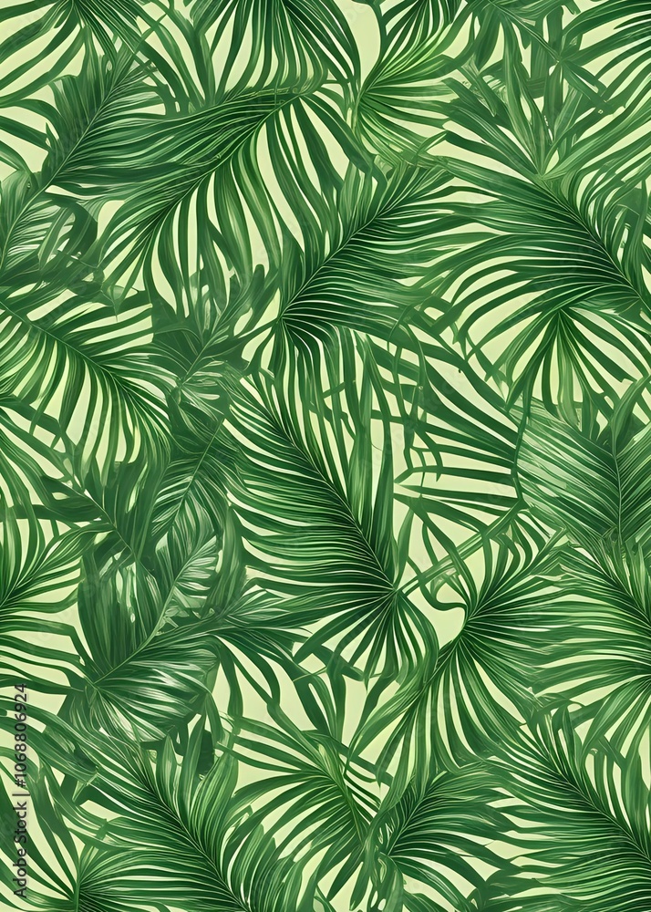 repeating pattern of tropical leaves with vibrant green tones on a light background repeating pattern of tropical leaves with vibrant green tones on a light background