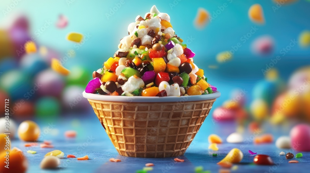 Kutchi Cone Chaat served as a festive party appetizer colorful flavorful snack Kutchi Cone Chaat served as a festive party appetizer colorful flavorful snack