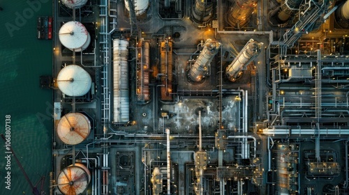 An early morning aerial view of an oil refinery in Southampton, UK