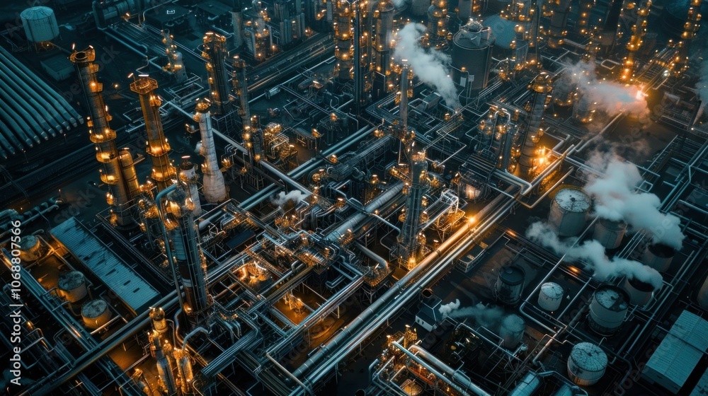 An early morning aerial view of an oil refinery in Southampton, UK An early morning aerial view of an oil refinery in Southampton, UK